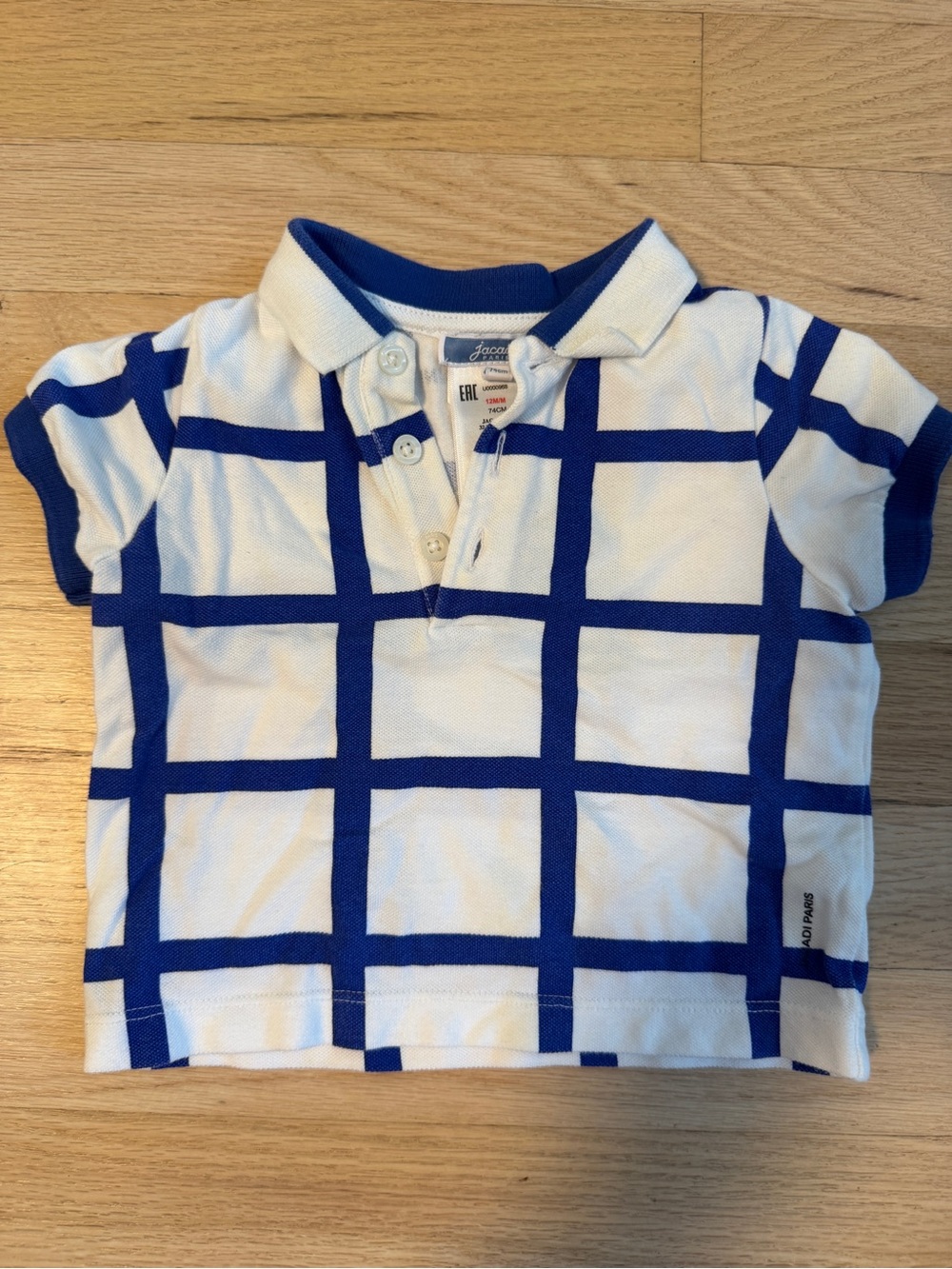 Jacadi Blue and White Grid Button-Down Polo